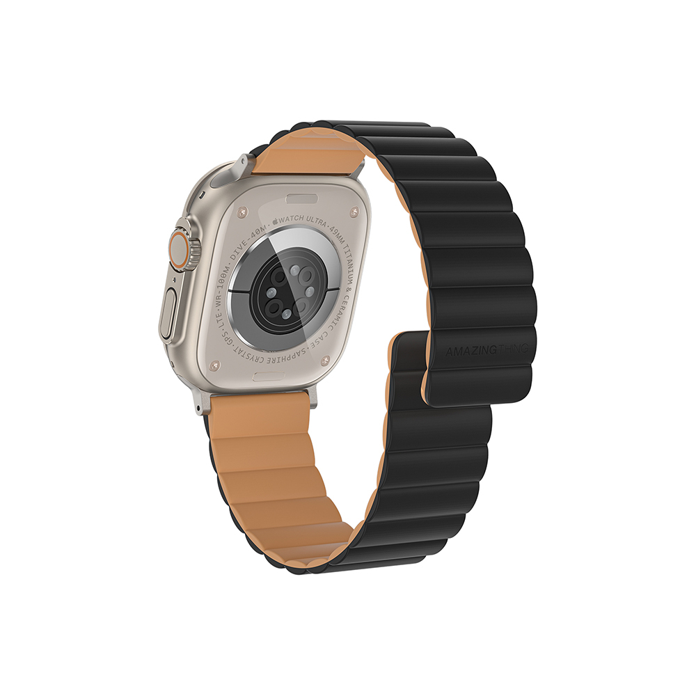 Apple%20Watch%2010%2046mm%20Amazingthing%20Smoothie%20Mag%20Magnetik%20Tak%20Çıkar%20Silikon%20Strap%20Kayış-Siyah-turuncu