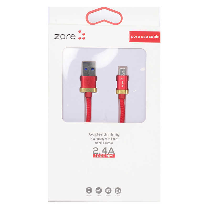 Zore%20Poro%20Micro%20Usb%20Kablo%201M-Kırmızı